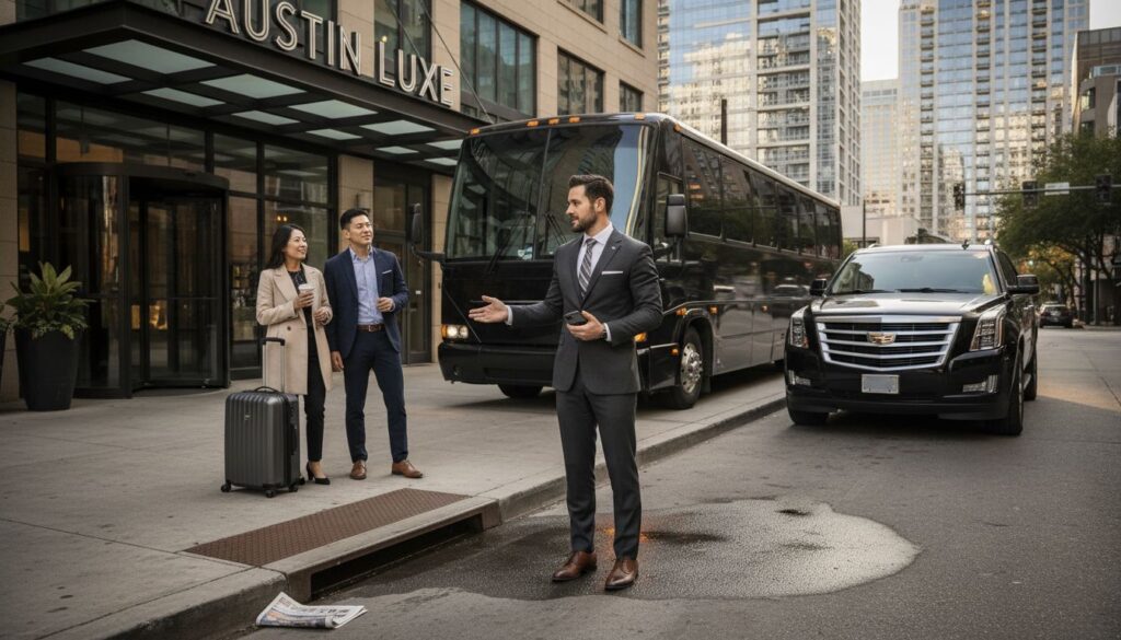 Concierge greets travelers in downtown Austin