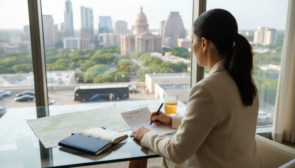 Event planner reviewing luxury Austin event details