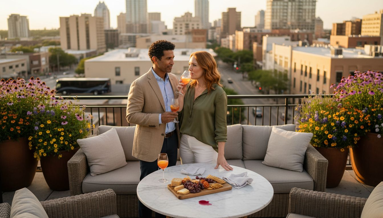Couple enjoying Austin rooftop luxury experience
